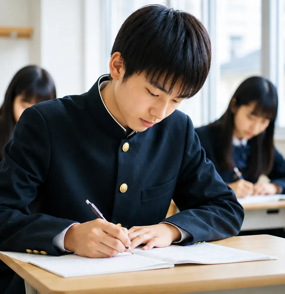 中学生による高校受験合格に向けて勉強をしているシーン
