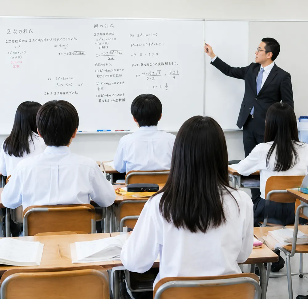 小論文対策勉強をしている塾の生徒たち