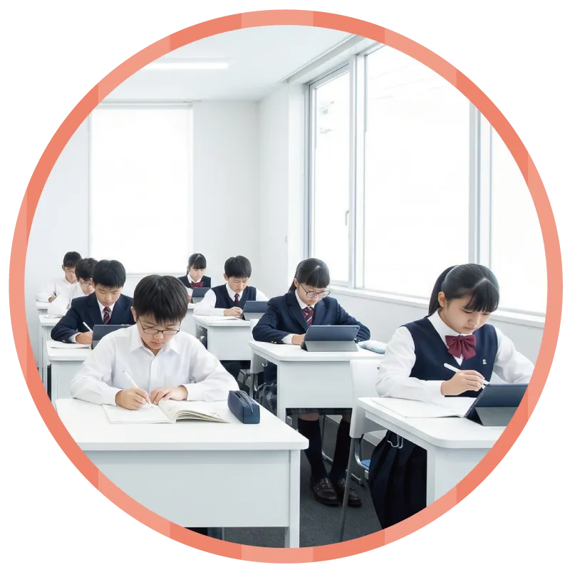 模試練習問題を解いている塾生たち