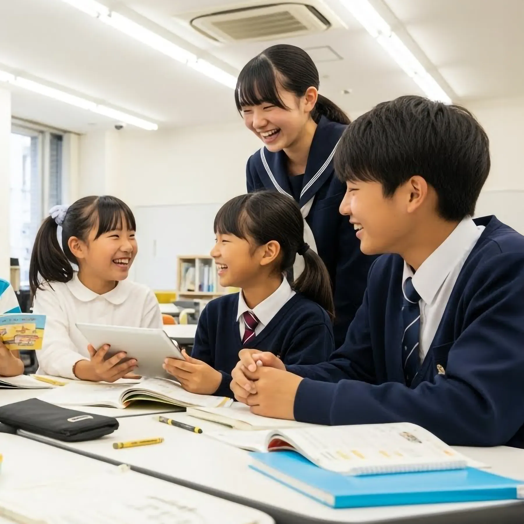 2歳半から高校生までの塾生が集まっているシーン(タブレット表示用)