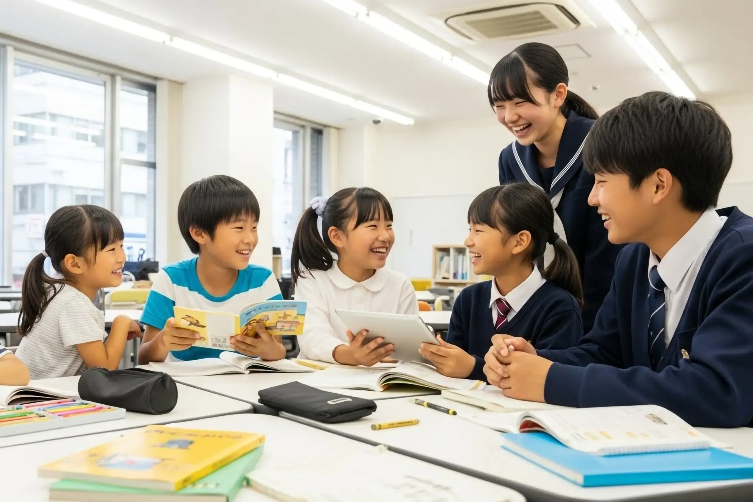 2歳半から高校生までの塾生が集まっているシーン(パソコン表示用)