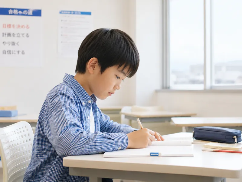 小学3年生が苦手科目克服の勉強をしているシーン