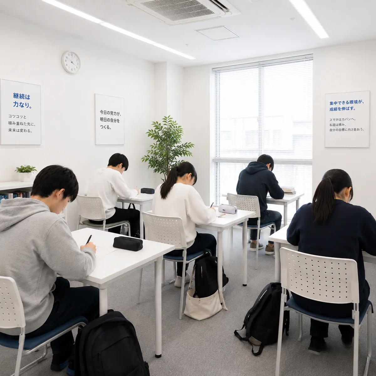 塾の教室で定期テスト対策の授業シーン
